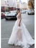 Beaded Ivory Lace Tulle Cross Back Sexy Wedding Dress